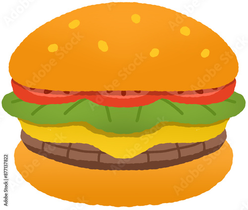 Cartoon Fast Food meat with tomato cheese and lettuce hamburger Clip Art Transparent Background 