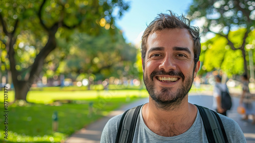 Smiling Brazilian Man in Park on a Sunny Day