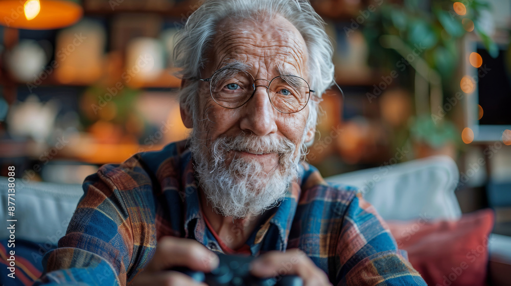 Happy Senior Man Playing Video Games at Home Happy Senior Man Playing Video Games at Home