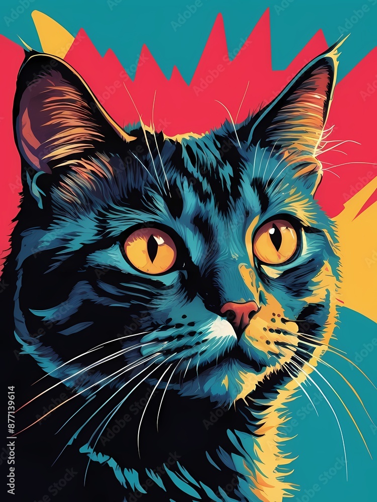 Cat Portrait Pop Art Style generative AI illustration Cat Portrait Pop Art Style generative AI illustration