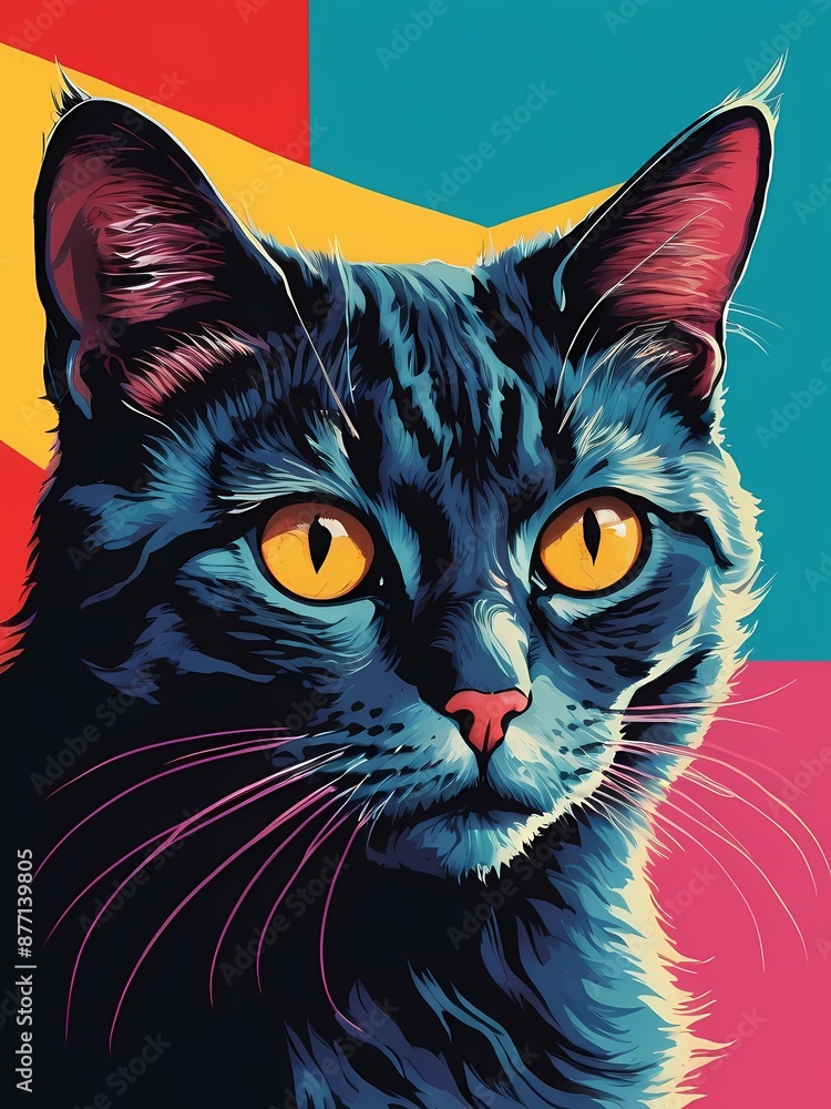 Fototapeta Cat Portrait Pop Art Style generative AI illustration