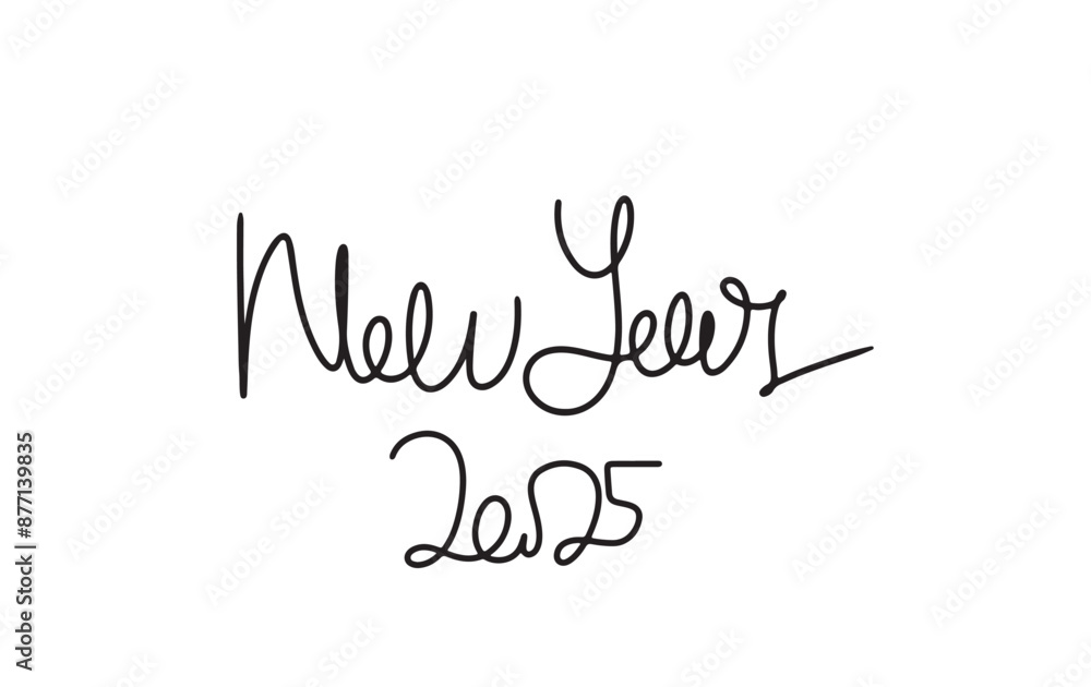 Continuous one line doodle drawing of new year 2025. Holiday concept, festive New year handwriting text, minimalist design. Continuous one line doodle drawing of new year 2025. Holiday concept, festive New year handwriting text, minimalist design.