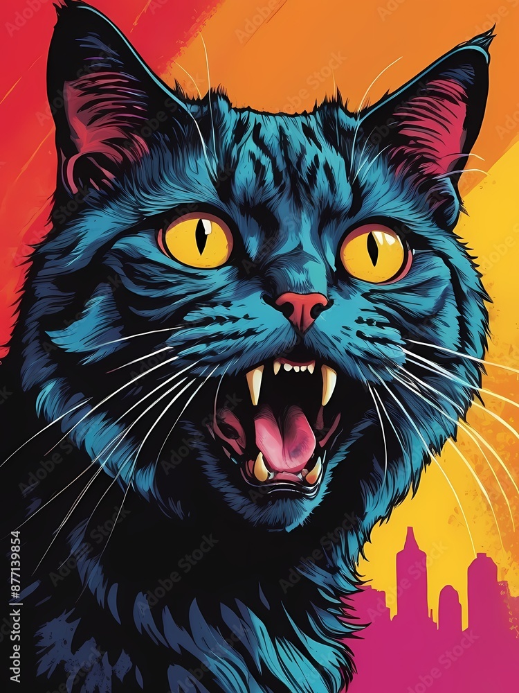 Cat Portrait Pop Art Style generative AI illustration Cat Portrait Pop Art Style generative AI illustration