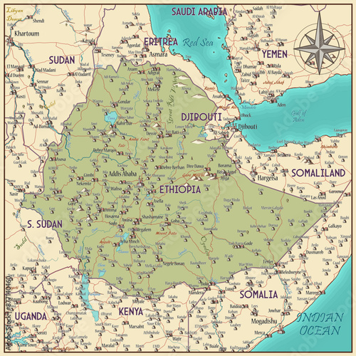Map of Ethiopia vintage fantasy style