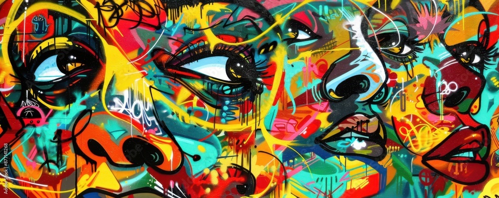 Fototapeta premium Gritty Urban Canvas: Vibrant Graffiti Art Amidst Cityscape