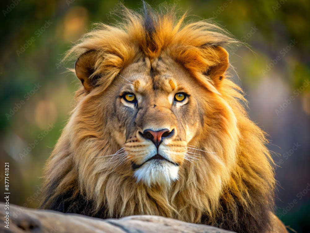 Fototapeta premium close up of a lion, mane, wildlife, carnivore, king, zoo, feline, nature, portrait, predator, mammal, leo, face, safari, big, jungle, fur