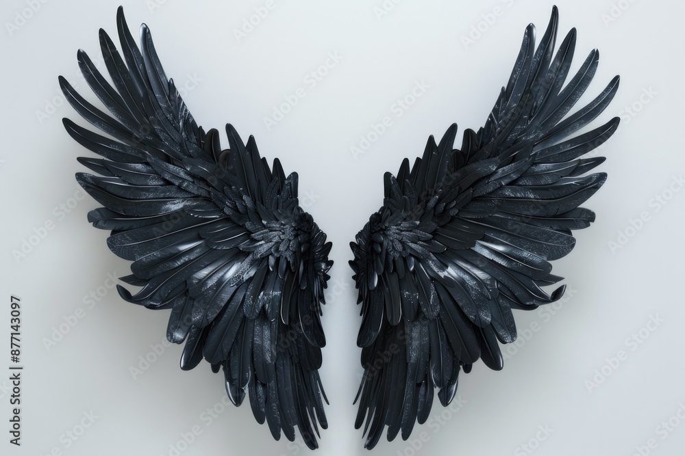 Fototapeta premium Image of two black wings on a white background, suitable for use in fantasy or mythical contexts