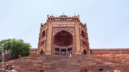 Front view of Buland Darwaza, 40 meters high, built by Akbar in 1576 to celebrate winning a battle in Gujarat, Fatehpur Sikri, Uttar Pradesh, India.