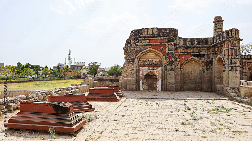 Fototapeta premium Ruined qabars in the mosque, group of Bua Hasan monuments, Jhajjar, Haryana, India.