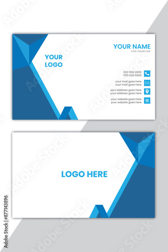 Personal visiting card template design with front and back presentation,Vector illustration Stationery design with simple modern luxury elegant card
with colour of deep blue, cyan and white.