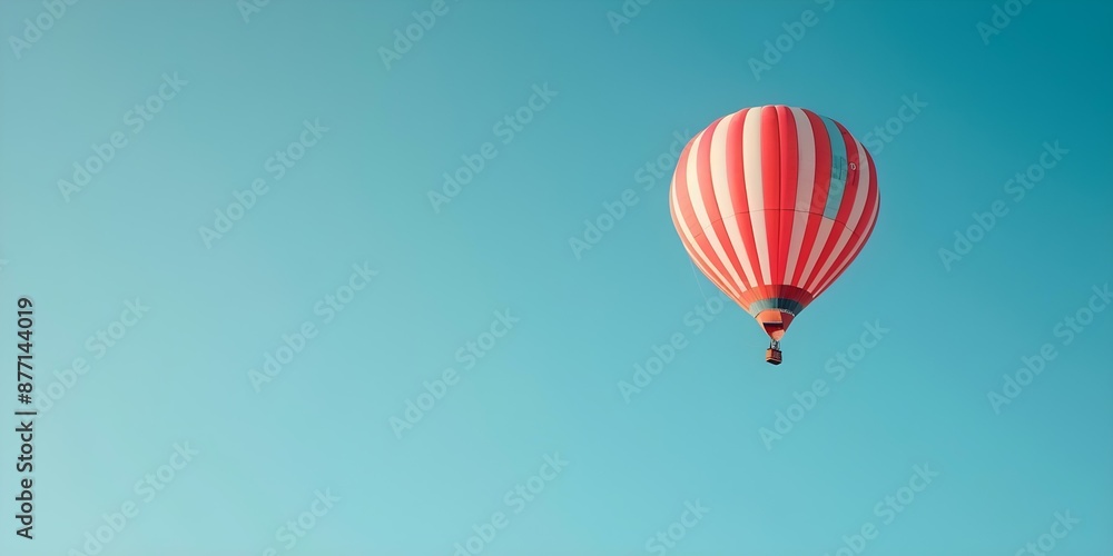 Naklejka premium Colorful hot air balloon with whimsical shapes floating in the sky. Concept Hot air balloon, sky, whimsical, shapes, colorful