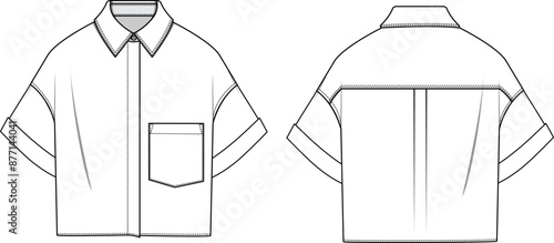 Oversize basic crop button down shirt technical drawing
