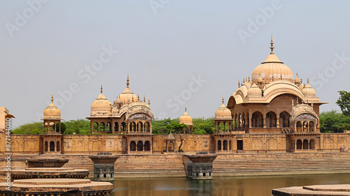 View of the cenotaph of Maharaja Suraj Mal and Kusum Sarovar, Govardhan, Mathura, Uttar Pradesh, India.