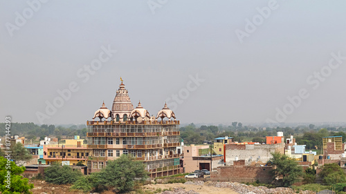 View of the Ashram temple from Shri Radha Madan Mohan Temple, Vrindavan, Mathura, Uttar Pradesh, India.