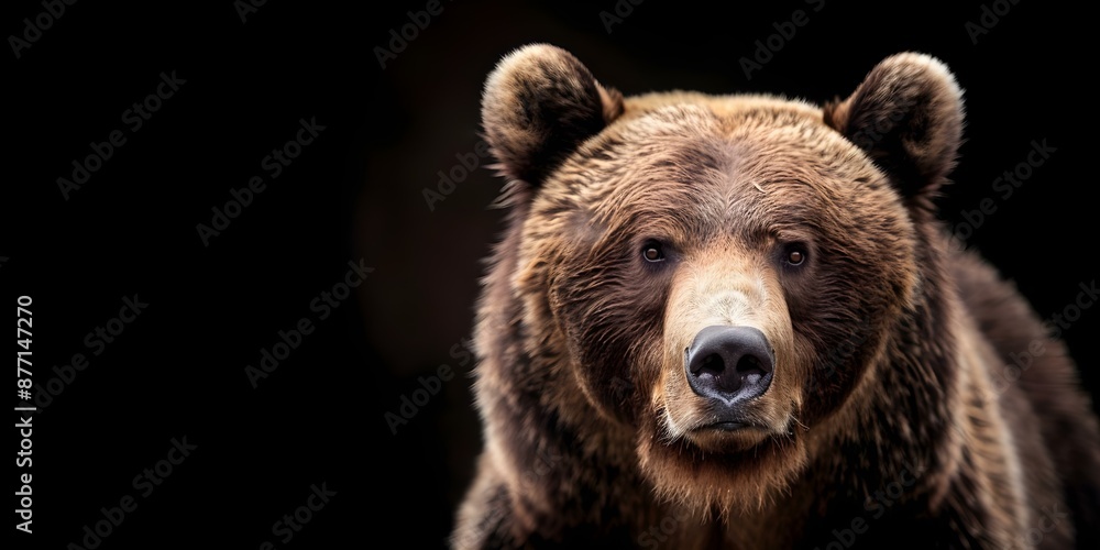 Front view of brown bear on black background digital art portrait. Concept Wildlife, Digital Art, Brown Bear, Front View, Black Background Front view of brown bear on black background digital art portrait. Concept Wildlife, Digital Art, Brown Bear, Front View, Black Background