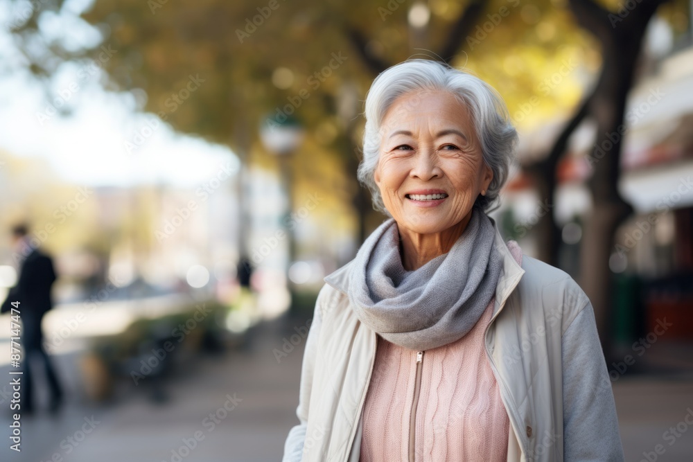 Portrait of happy senior woman walking in the street at autumn day Portrait of happy senior woman walking in the street at autumn day