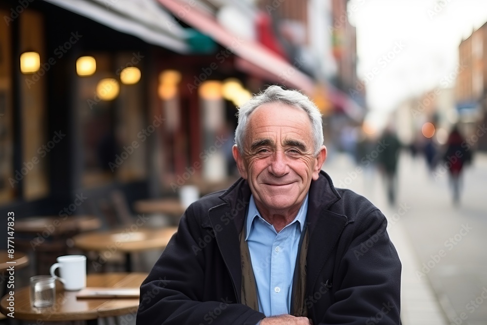Portrait of a senior man sitting in a street cafe in London Portrait of a senior man sitting in a street cafe in London