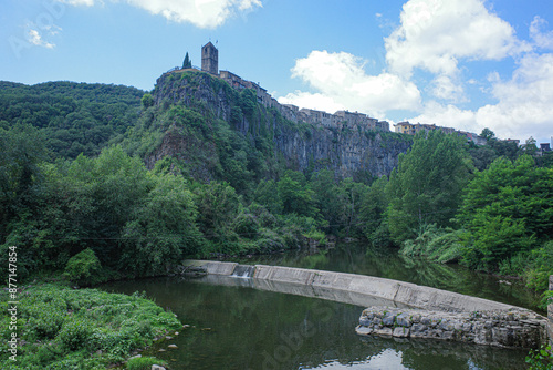 Girona, Spain - 7 July, 2024: Views of Castellfollit de la Roca from the River Fluvia, Catalonia, Spain photo