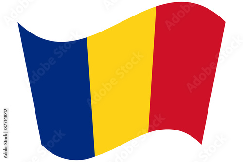 Romanian tricolor national flag of Romania, wavy vector drawing on white background