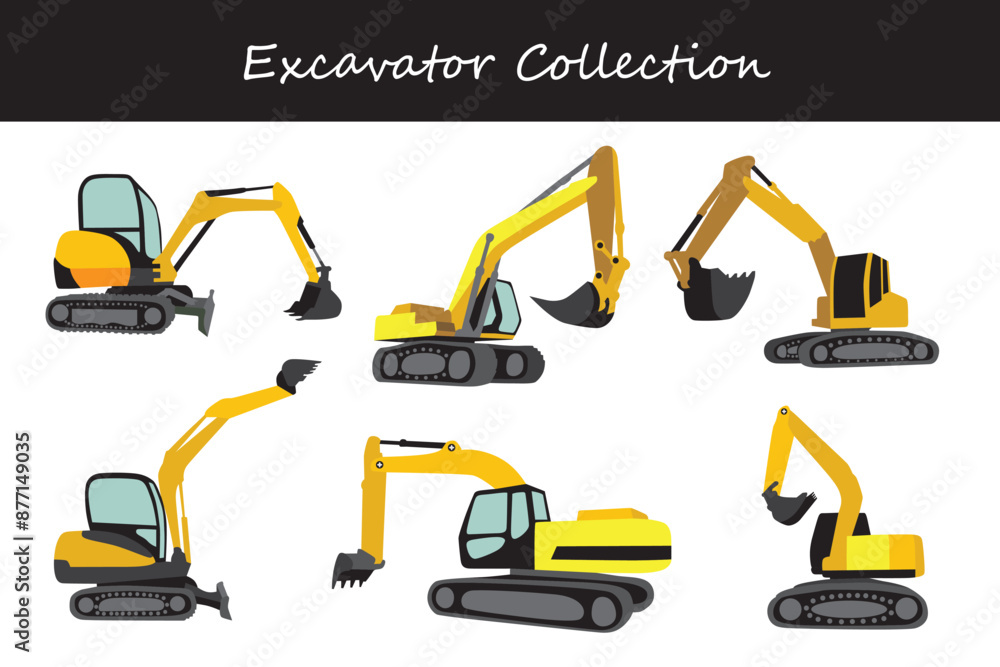 excavator collection. excavator in different poses. Vector illustration. excavator collection. excavator in different poses. Vector illustration.