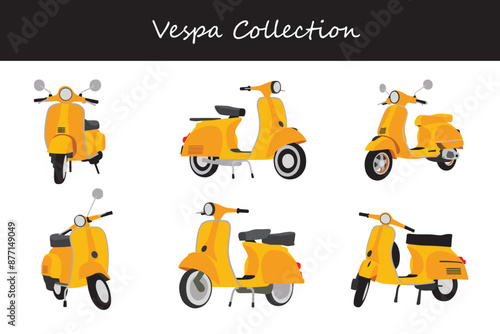 scooter collection. scooter in different poses. Vector illustration.