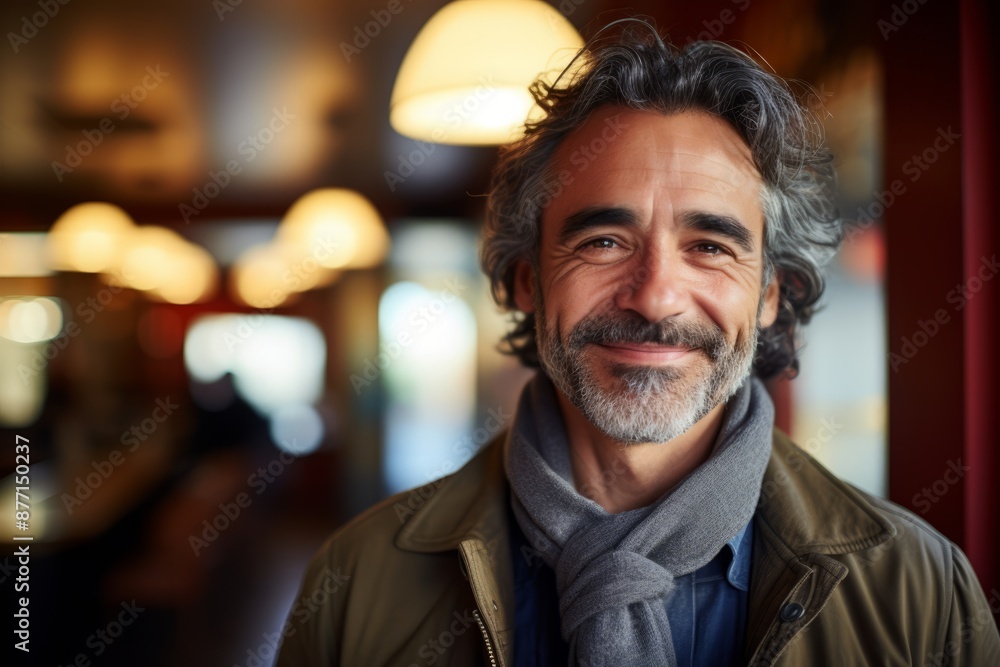 Obraz premium Portrait of a handsome middle-aged man in a cafe.