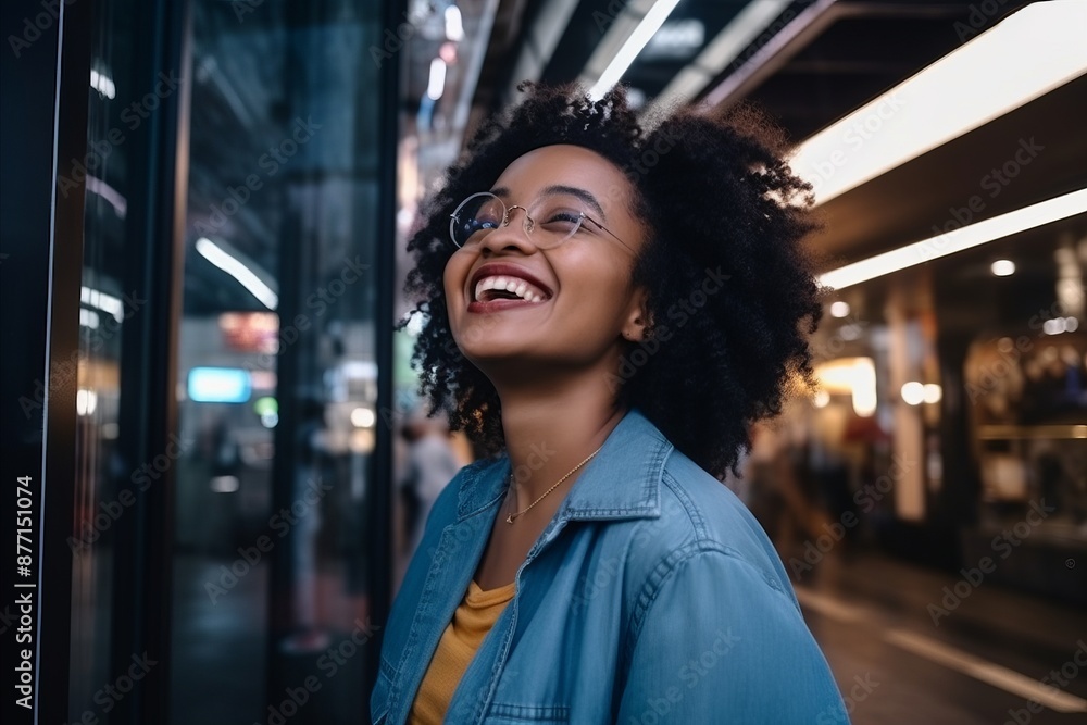 Fototapeta premium Portrait of a beautiful young african american woman smiling in the city