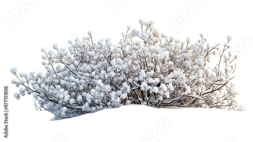 Beautiful Snowy Bush with Frosted Branches, isolated on transparent background