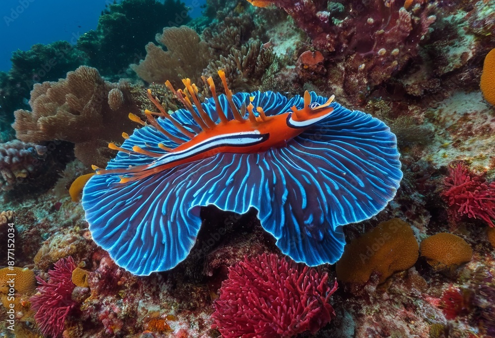 Enchanting Underwater World: Blue Nudibranch on Coral Reef Enchanting Underwater World: Blue Nudibranch on Coral Reef