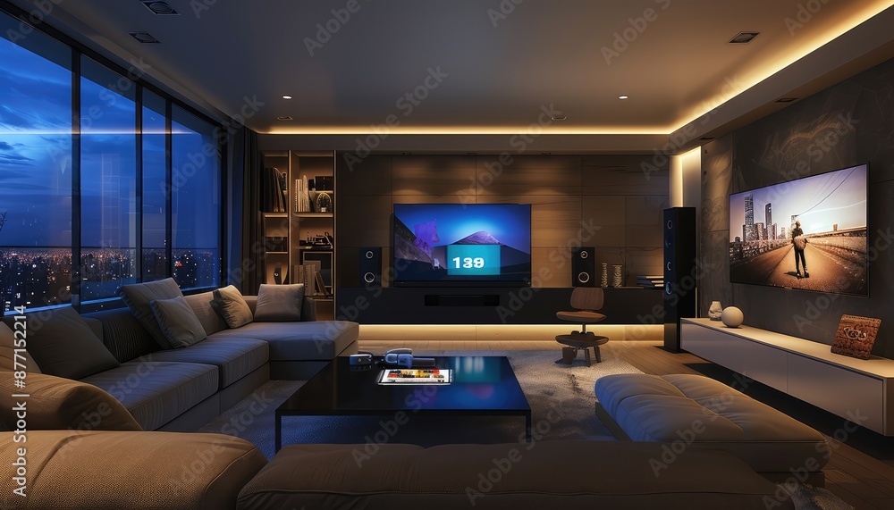 A view of livingroom equipped with new smart technology devices. A view of livingroom equipped with new smart technology devices.