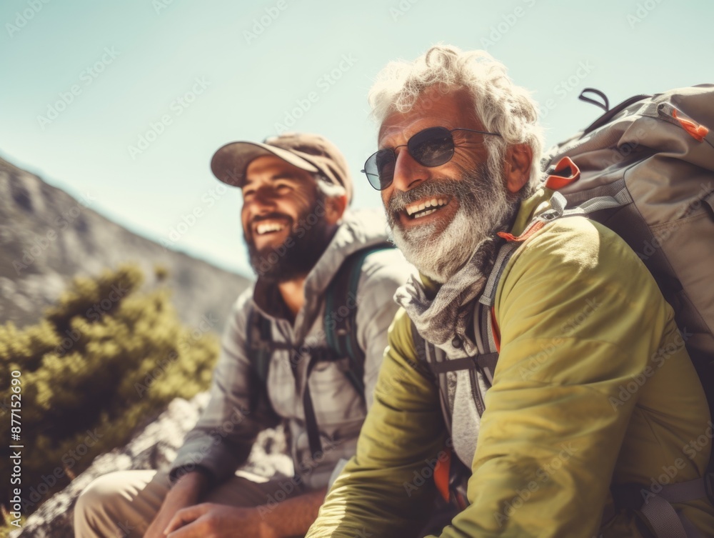 Fototapeta premium Two males seated side by side, possibly friends or colleagues