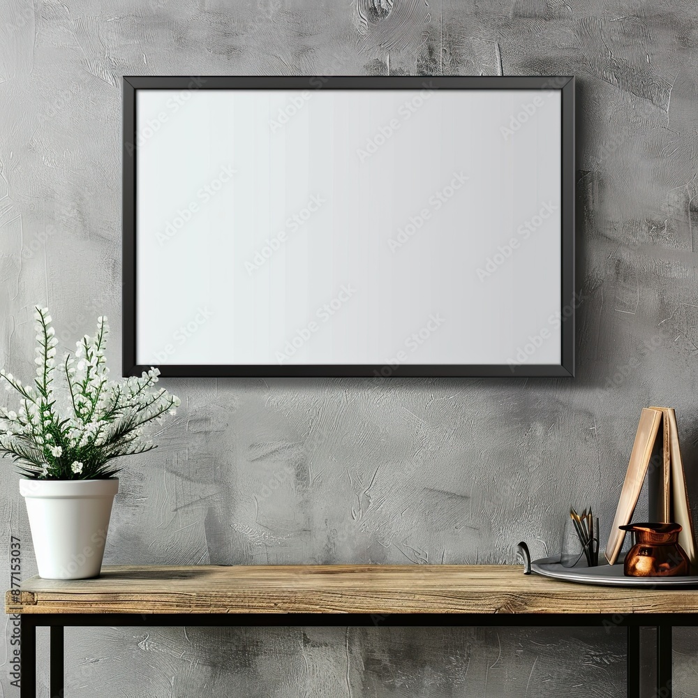 blank frame horizontal ratio mockup with thin matte black border, flat blank frame horizontal ratio mockup with thin matte black border, flat