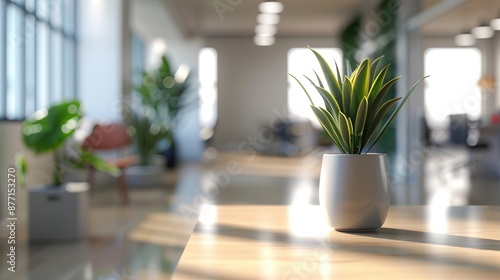 Modern Office Interior with Potted Plant on Desk