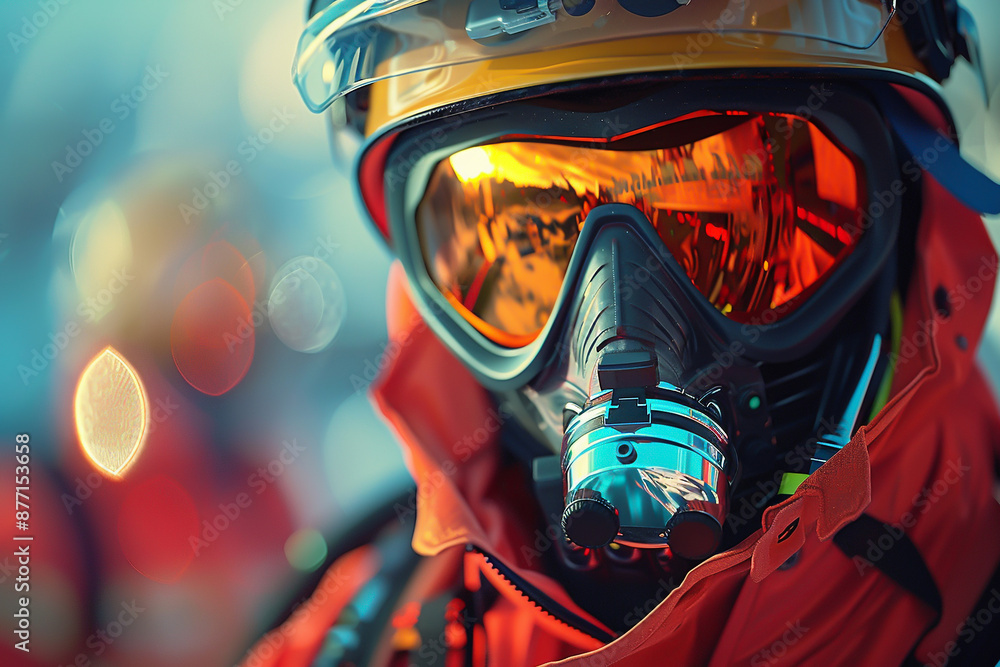 A colorful, fashionable firefighter in 3D, closeup view, showcasing modern firefighting gear, advanced tone, Tetradic color scheme A colorful, fashionable firefighter in 3D, closeup view, showcasing modern firefighting gear, advanced tone, Tetradic color scheme