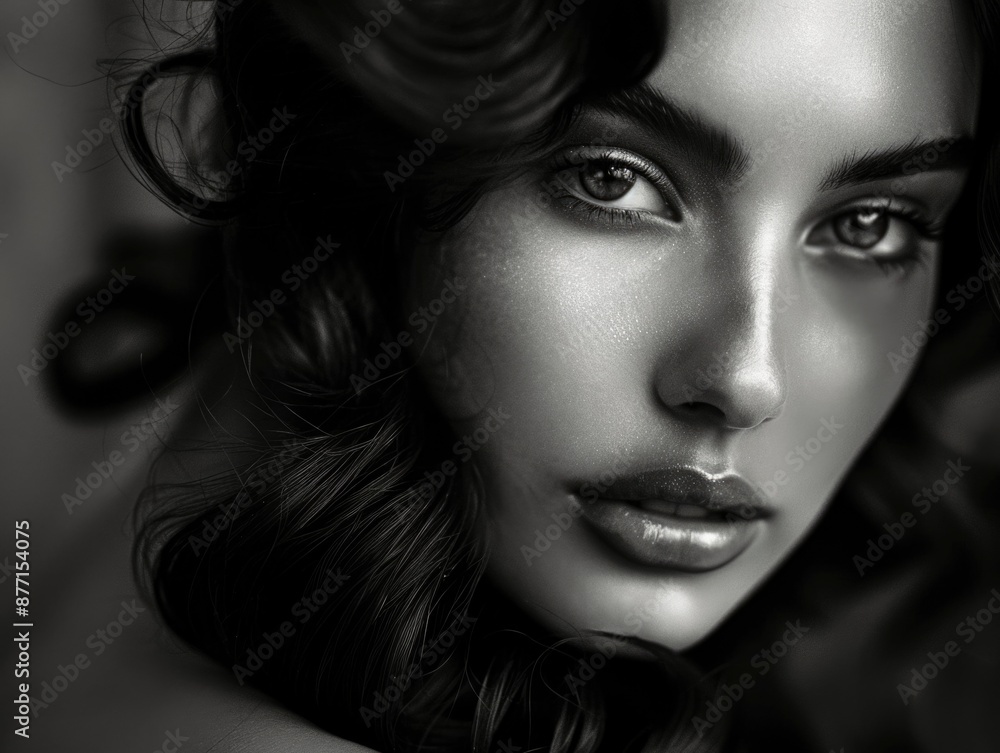 A classic black and white photograph of a beautiful woman, great for use in editorial or artistic contexts A classic black and white photograph of a beautiful woman, great for use in editorial or artistic contexts