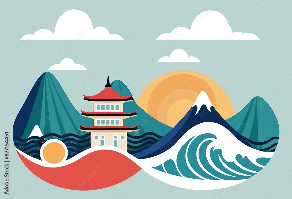Naklejka premium Japanese Style Wave City Pop Vector Graphics