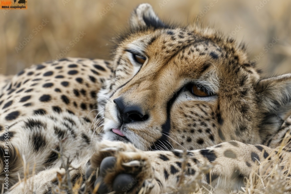 Close-up view of a cheetah (Acinonyx jubatus) lying down and licking it's paw in the African Side view of a small group of mountain zebra (Equus zebra) running in the African bush veld Close-up view of a cheetah (Acinonyx jubatus) lying down and licking it's paw in the African Side view of a small group of mountain zebra (Equus zebra) running in the African bush veld
