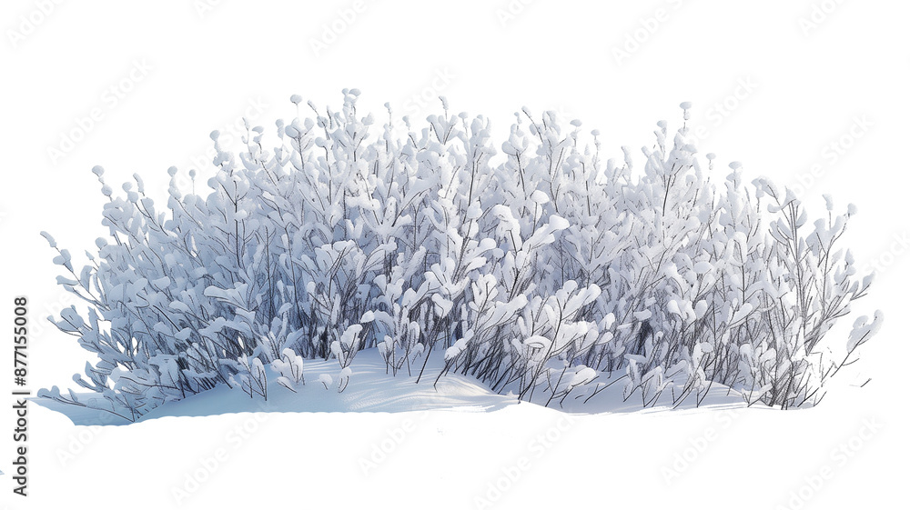 Beautiful Snowy Bush with Frosted Branches, isolated on transparent background Beautiful Snowy Bush with Frosted Branches, isolated on transparent background