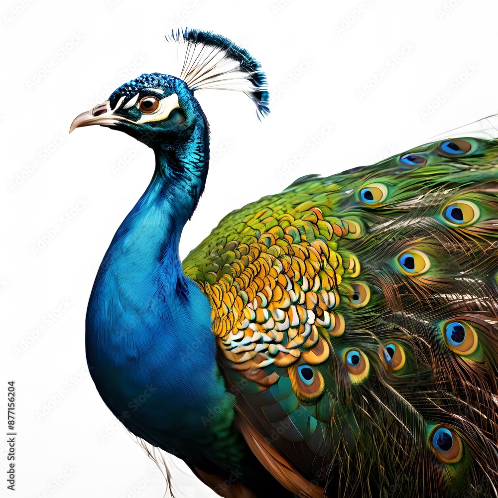 Obraz premium peacock with feathers on white background
