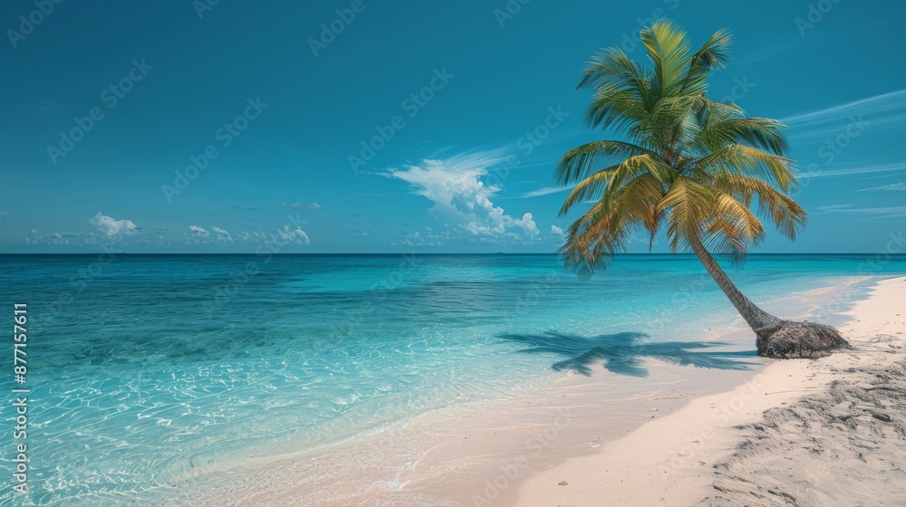 Secluded beach with a lone palm tree Secluded beach with a lone palm tree