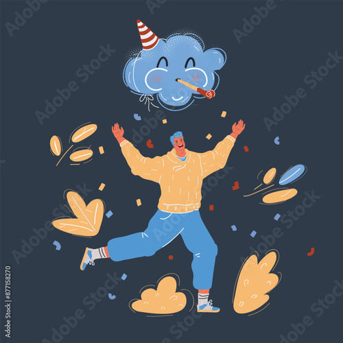 Cartoon vector illustration of Happy man run and celbrate photo