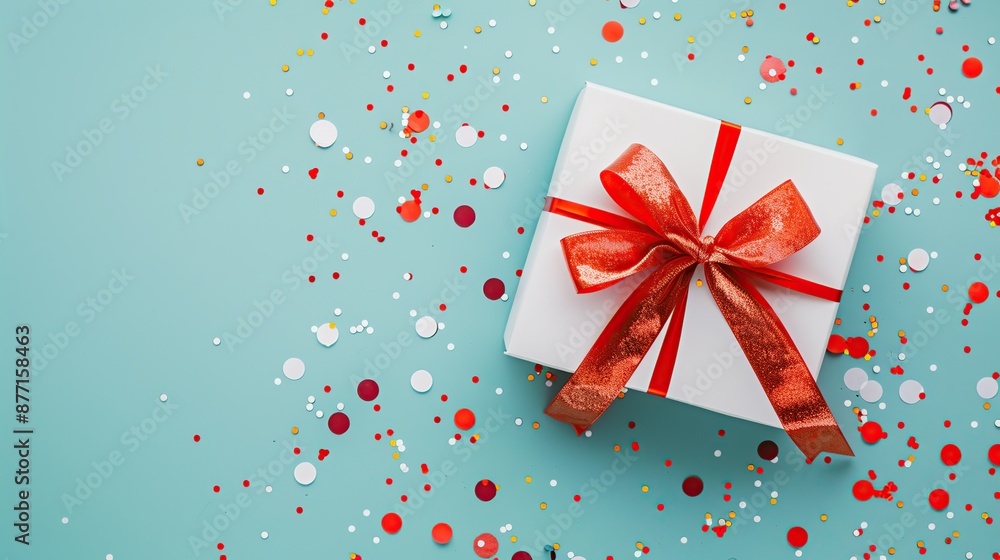 Gift Box with Red Bow on a Blue Background Gift Box with Red Bow on a Blue Background