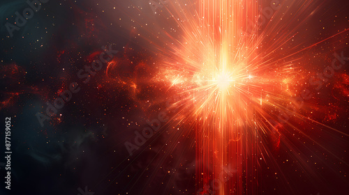 Red light rays radiating out from the center of an explosion,