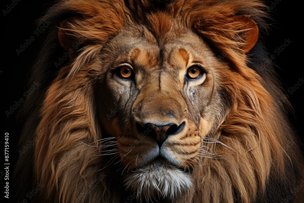 Fototapeta premium Close Up of a lions face on a black background, generative IA