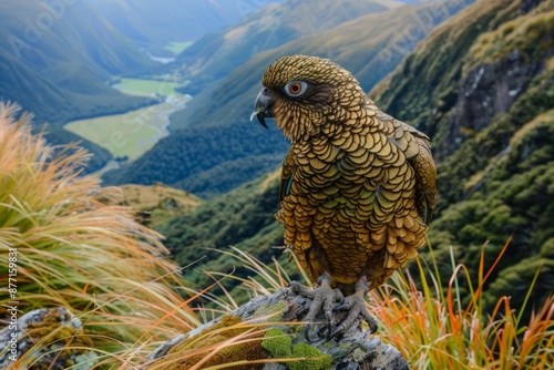 Kea Parrot High Up in the Southern Alps Mountains of New Zealand's South Island photo