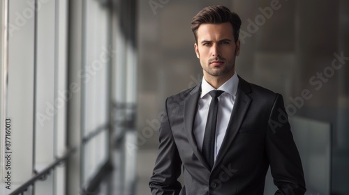Modern Corporate Portrait with Bold Colors, Leading Lines, and Natural Light on Gray Background