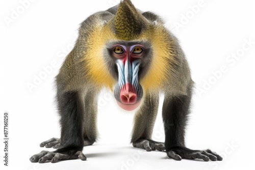 Mandrill Standing on all fours on a white bkg photo