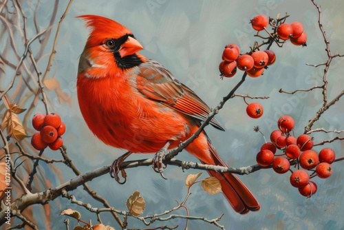 Northern Cardinal with crab apple