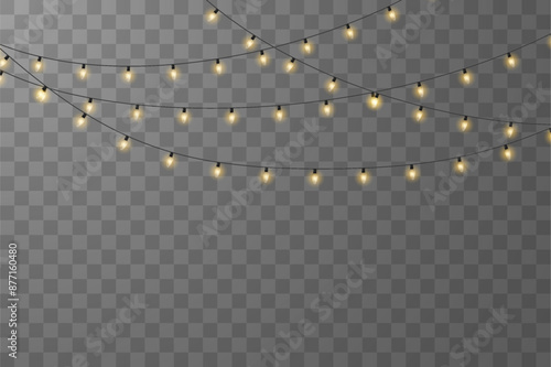 Vector Christmas lights. Christmas garland PNG. Christmas light PNG. Christmas decoration, LED lamps.