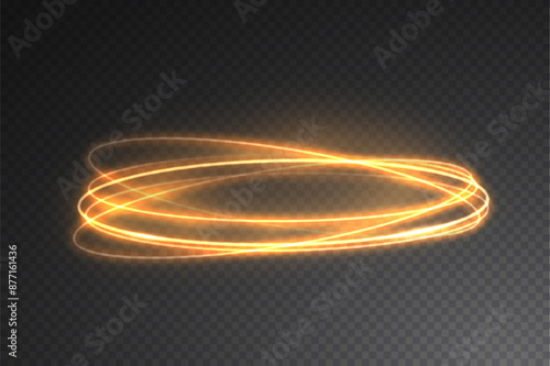 Abstract light neon background. luminous circle. Luminous spiral cover. Wake wave, fire path trail line and swirl effect curve. Food isolated. space tunnel. Ellipse shimmery color. Orange glitter.